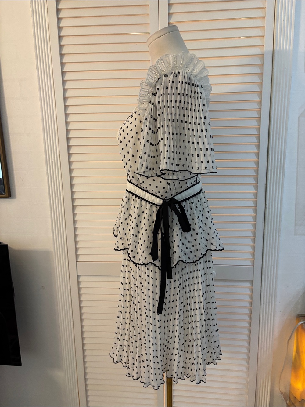 Self-Portrait White Mini Dress with Black Polka Dots and Trim, US8 - Picture 11 of 14